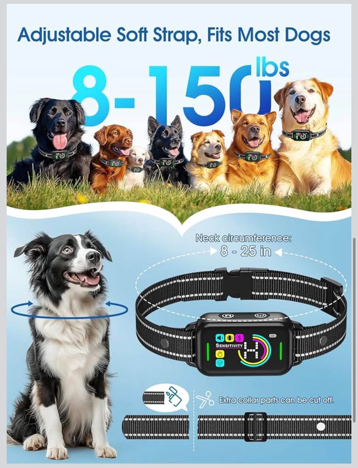 DINJOO Bark Collar, Dog Bark Collar for Large Medium Small Dogs,Smart Bark Collar,Rechargeable Anti