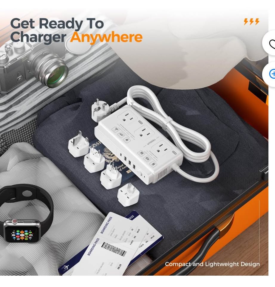 220V to 110V Voltage Converter,TrevoltyUniversal Travel Adapter with 4 USB Ports (1 USB C), 3 AC Soc