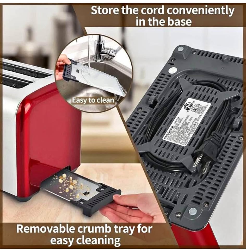 Red 2-Slice Toaster Wide Slots Digital Display