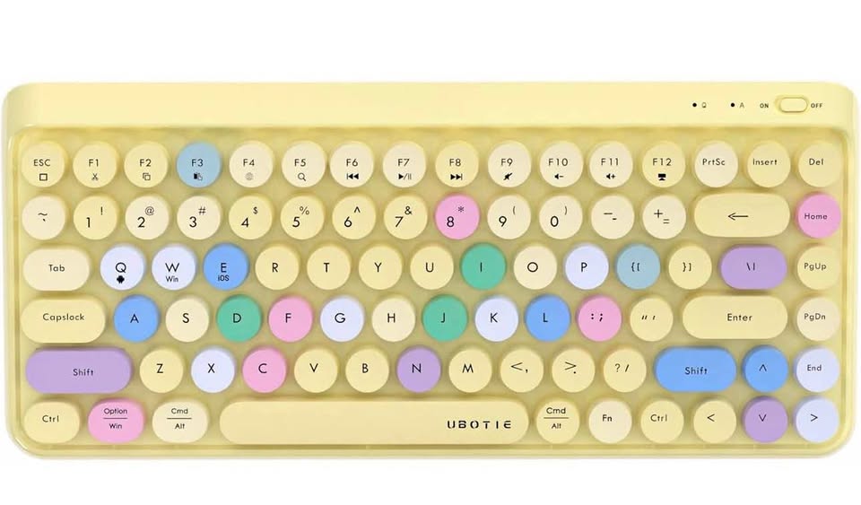 UBOTIE Portable Bluetooth Colorful Computer Keyboards, Wireless Mini Compact Retro Typewriter Flexib