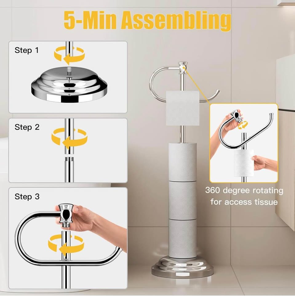 Toilet Paper Holder Free Standing Bathroom Toilet Tissue Holder Stand for Floor Toilet Paper Roll Ho