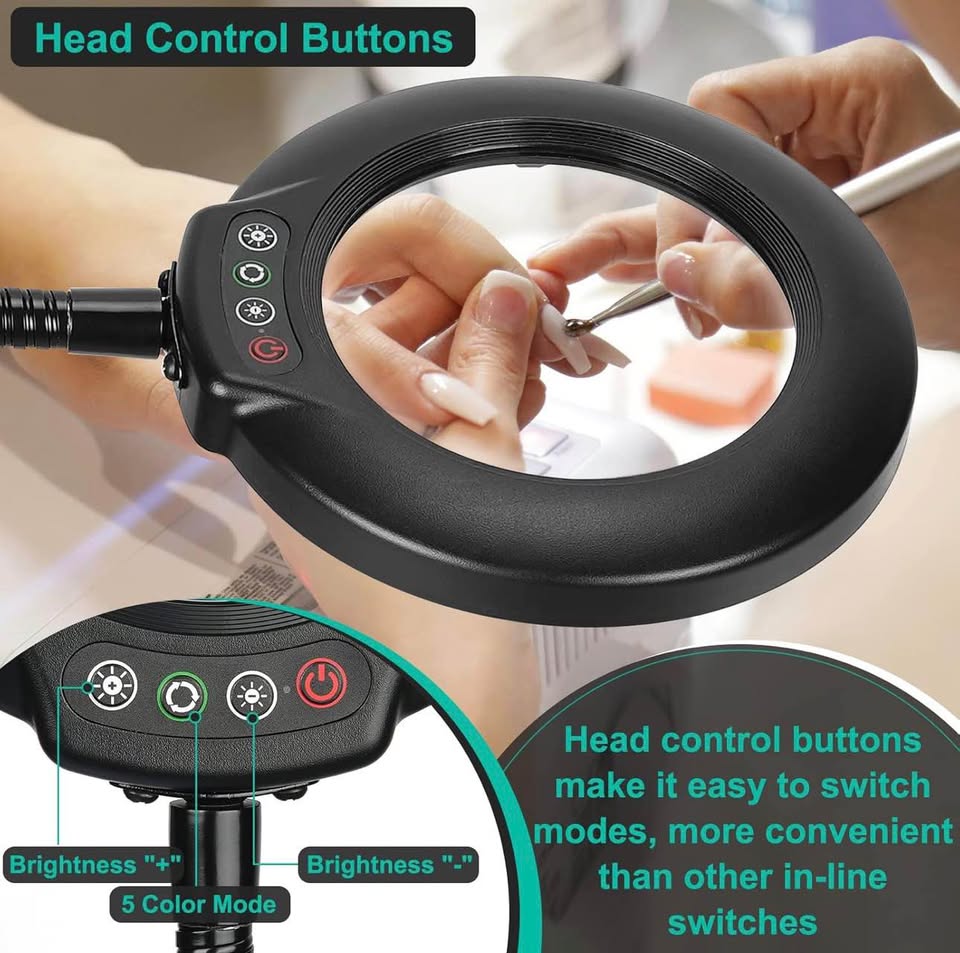 12X Magnifying Floor Lamp with Light, 24" Flexible Gooseneck Standing Magnifying Glass, 3-in-1 LED 5