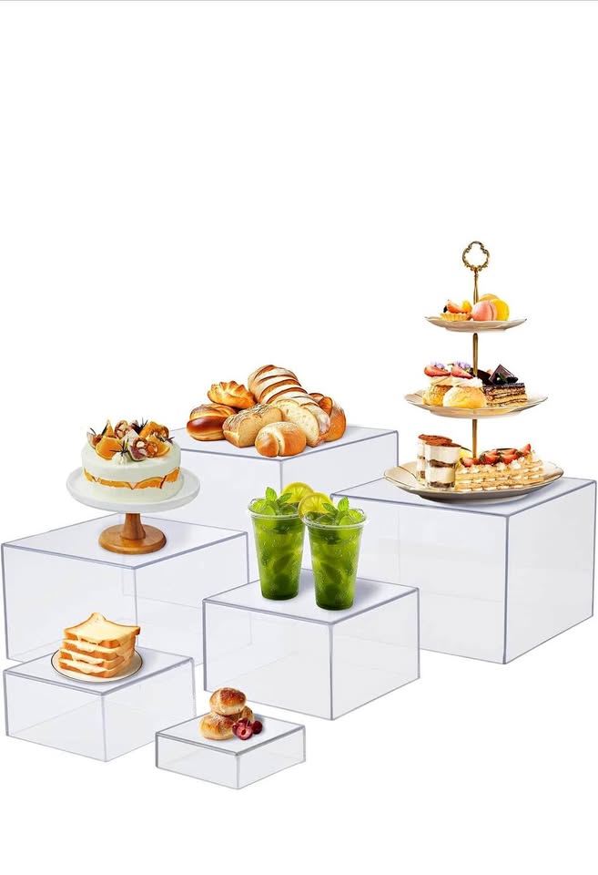 Cube Display Risers for Dessert Statues Collectibles Jewelry, 6PCS Different Sizes Display Boxes 5 S