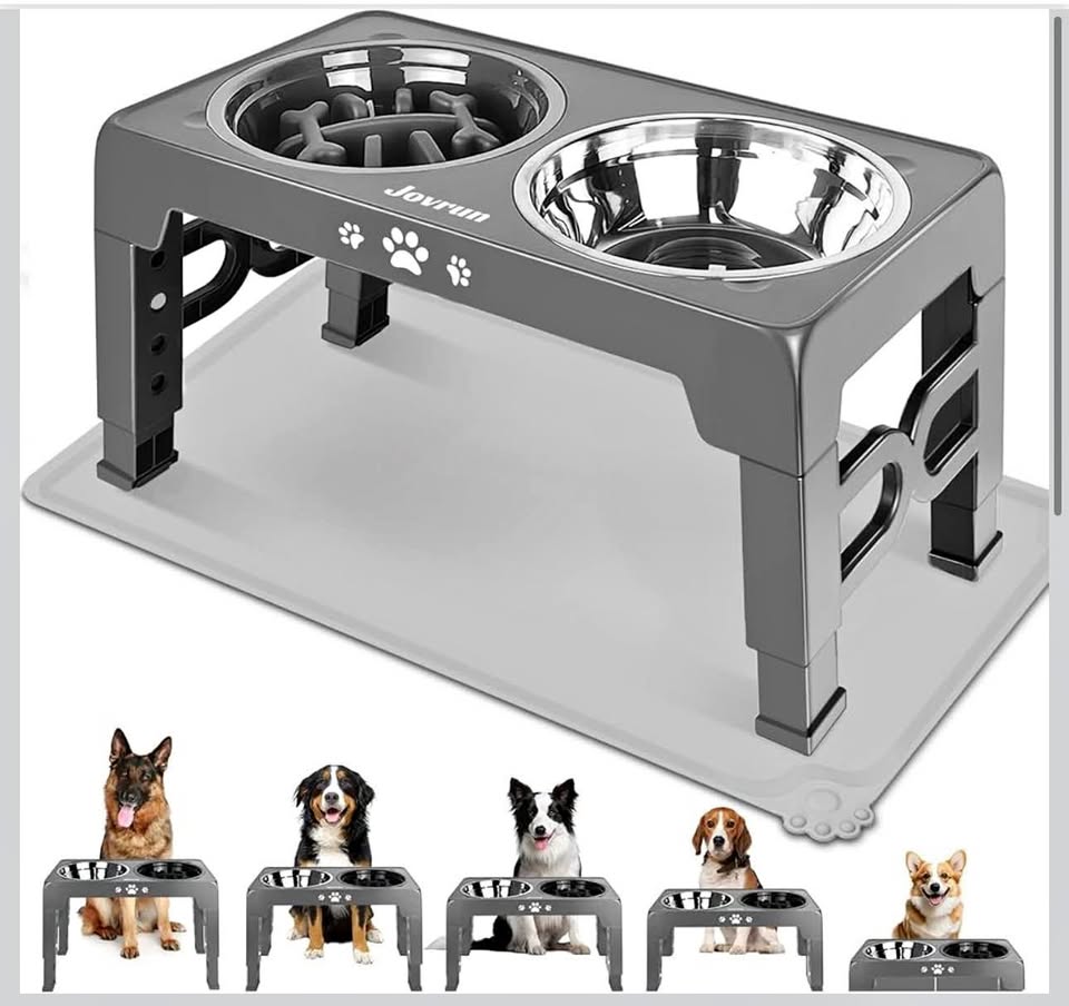 Elevated Dog Bowls with Stand, Raised Dog Bowl Set with 1 Thick Stainless Steel Dog Food Bowls & 1 S
