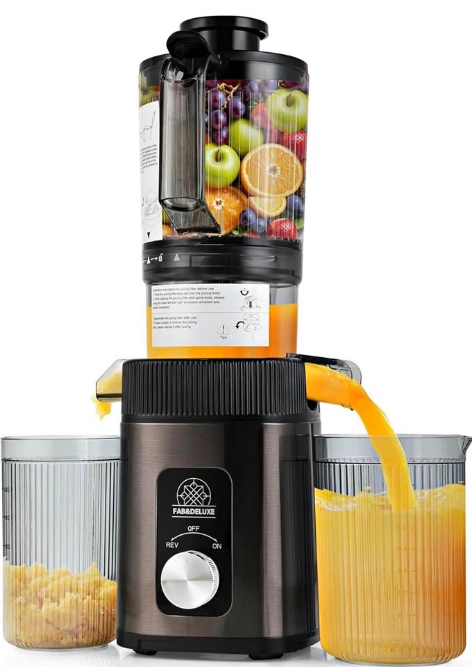FAB&DELUXE Cold Press Juicer - Juicer Machines with 4.3" Wide Feed Chute, 34oz Slow Masticating Juicer for Frui