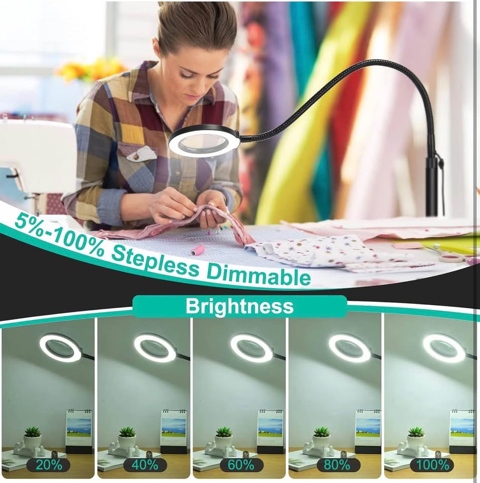 12X Magnifying Floor Lamp with Light, 24" Flexible Gooseneck Standing Magnifying Glass, 3-in-1 LED 5