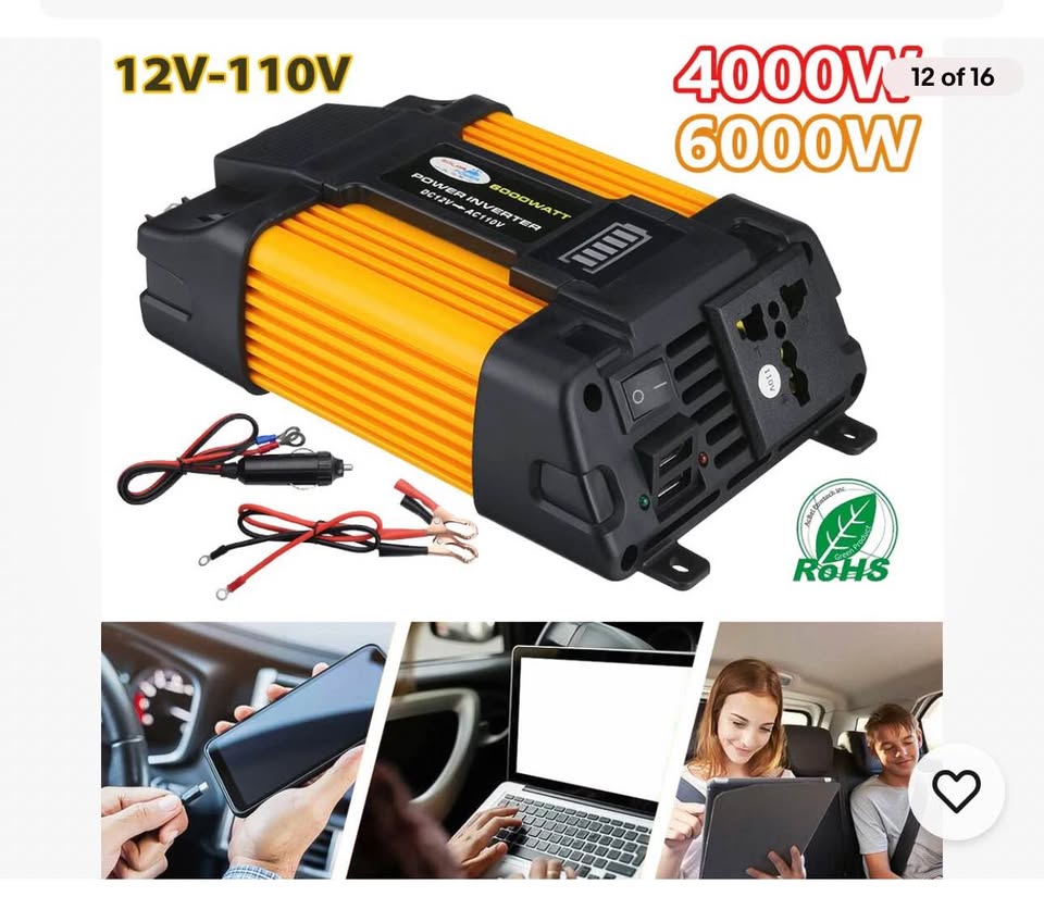 6000W Car Power Inverter 12V DC to 110V AC Power Sine Wave Converter Transformer