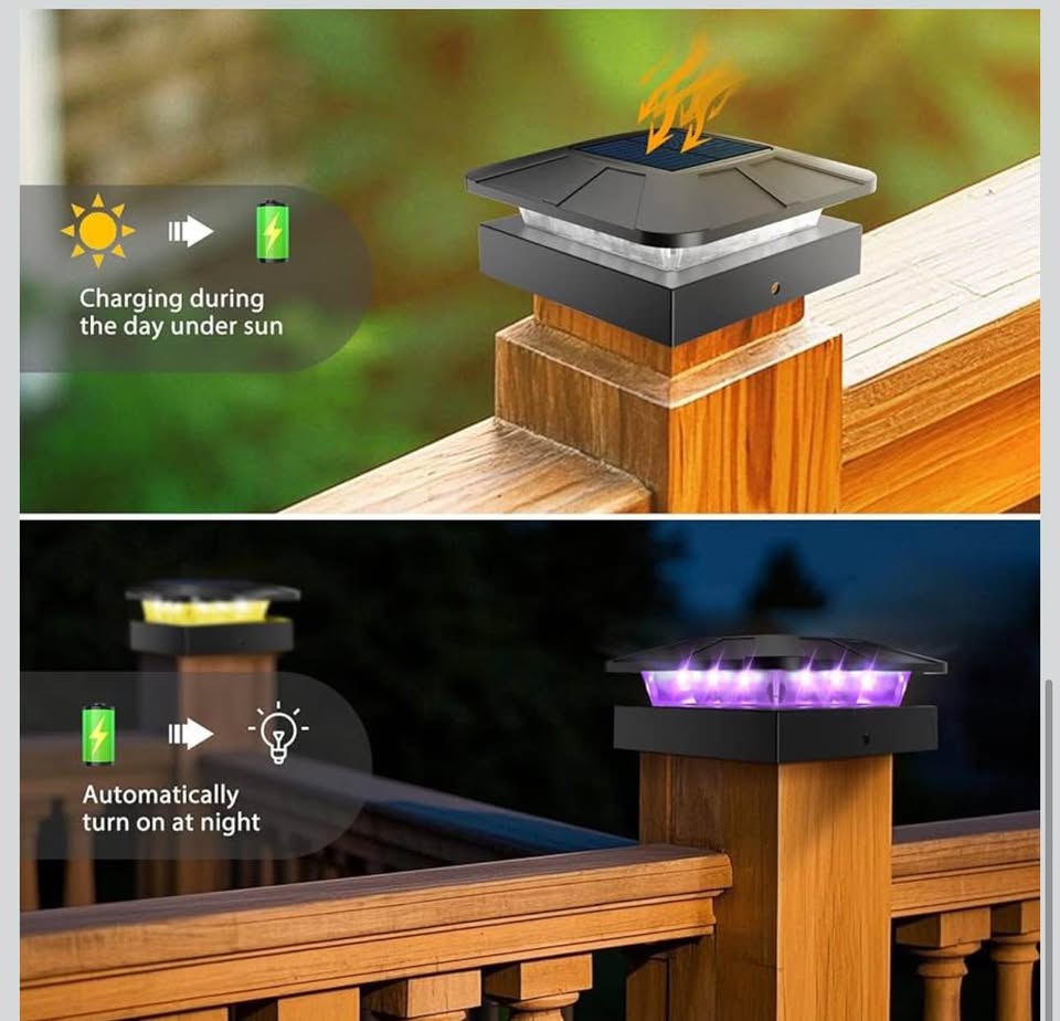 Peasur RGB Color Changing Solar Post Cap Lights Outdoor, 4Pack 4x4 Solar Powered Fence Light Waterp