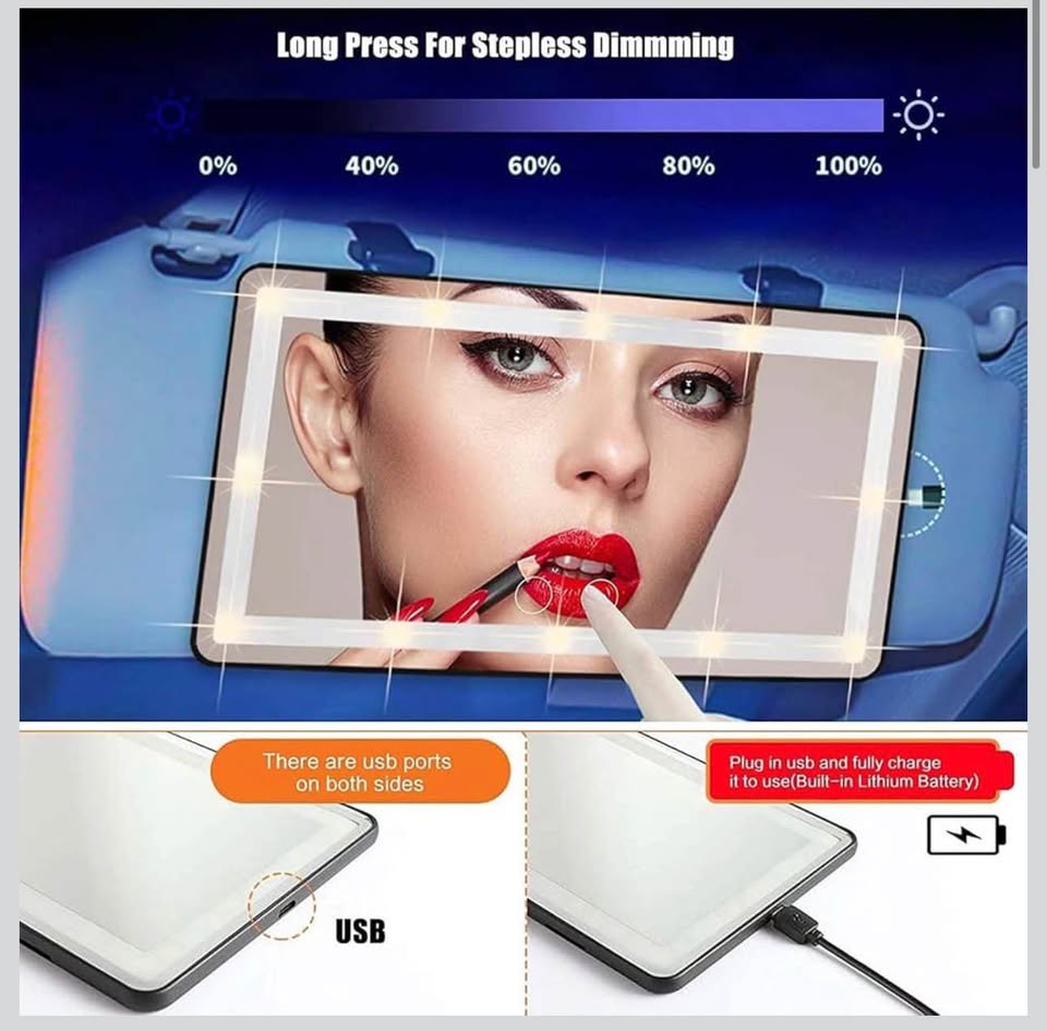 Car Mirror Visor Vanity with Rechargeable LED Light,Car Visor Vanity Mirror,Makeup Mirror with 3 Lig