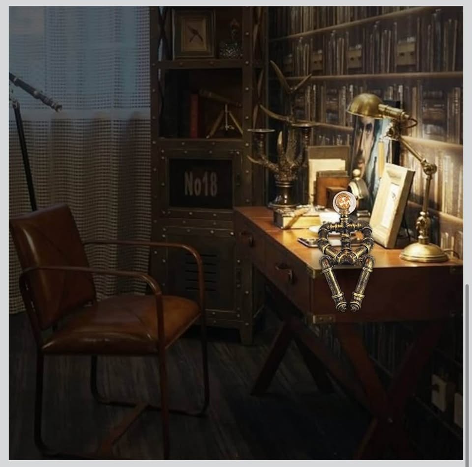 Industrial Pipe Robot Table Lamp Bronze Finish