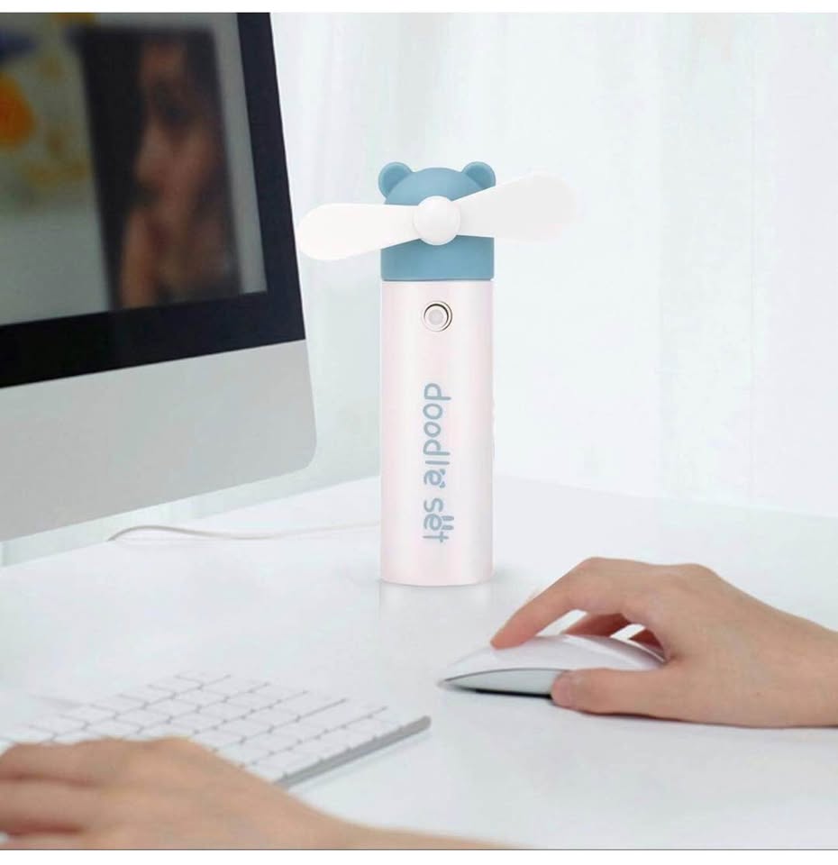 Handheld Mini Portable Misting Fan, USB Rechargeable, 1200mAh Battery for 6 Hrs Continuous Work (Blu