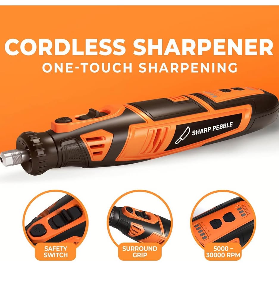 Sharp Pebble Electric Cordless Chainsaw Sharpener Kit - Comes with Chain Saw Sharpener Tool, 4 File