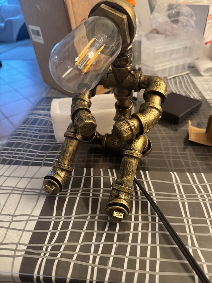 Industrial Pipe Robot Table Lamp Bronze Finish