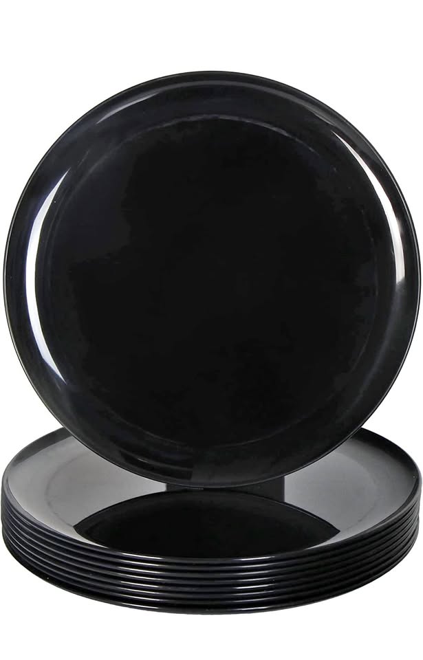 Youngever 10 Inch Plastic Plates, Large Plates, Dinner Plates, Set of 9 (Black)