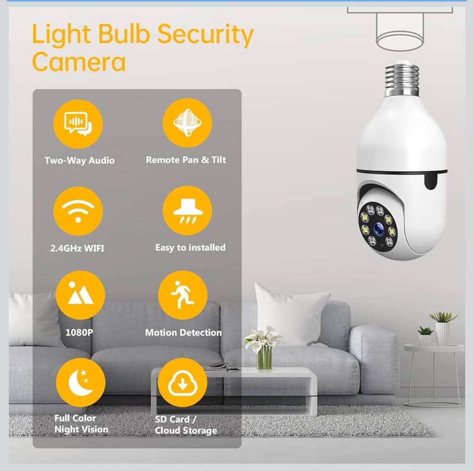 Camcamp Light Bulb Security Camera, HD 1080P Wireless WiFi Outdoor Security Cameraswith Smart Motion