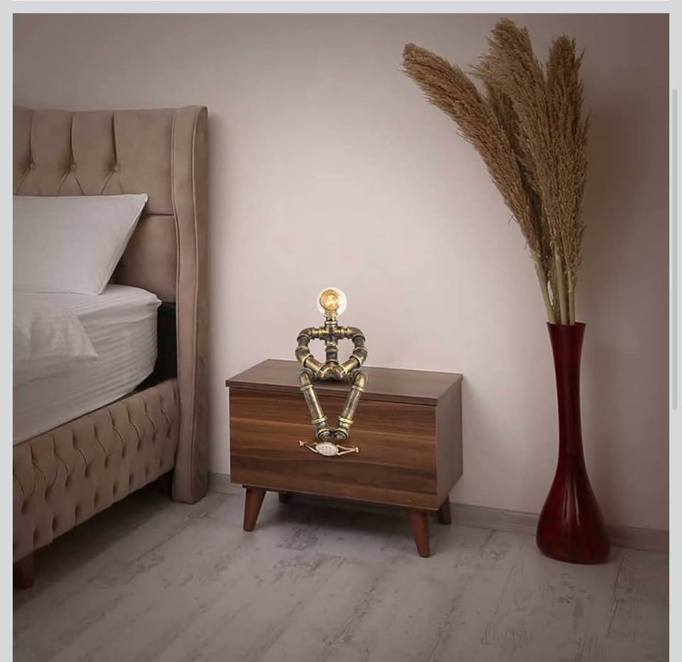 Industrial Pipe Robot Table Lamp Bronze Finish