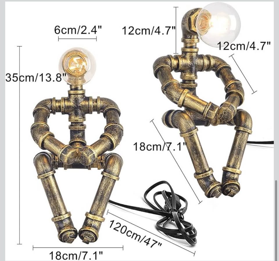 Industrial Pipe Robot Table Lamp Bronze Finish