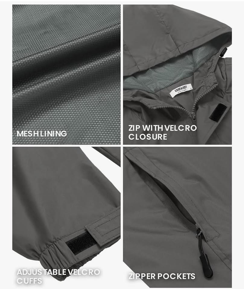 COOFANDY Men Rain Jacket Waterproof With Hood Lightweight Packable Raincoat Windbreaker For Cycling