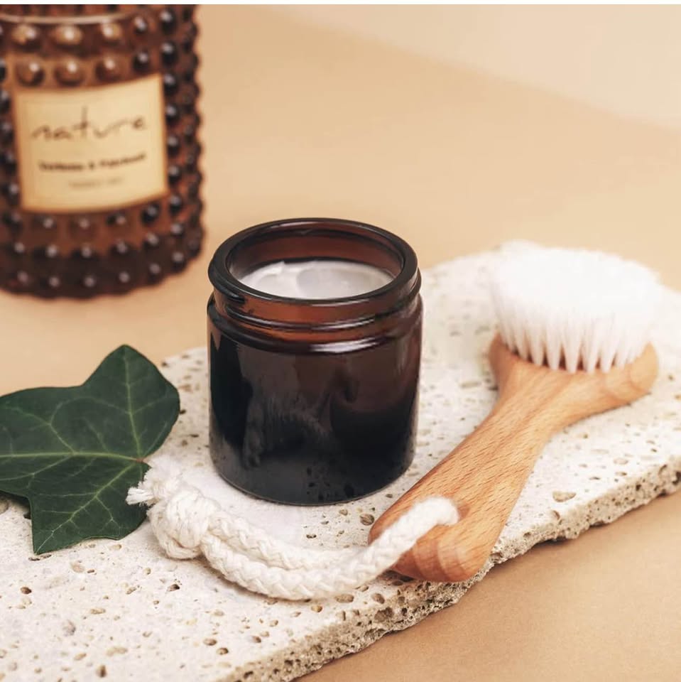 4oz Amber Glass Jars with Lids,12 Pack Empty Cosmetic Containers with Inner Liners and Black Lids,