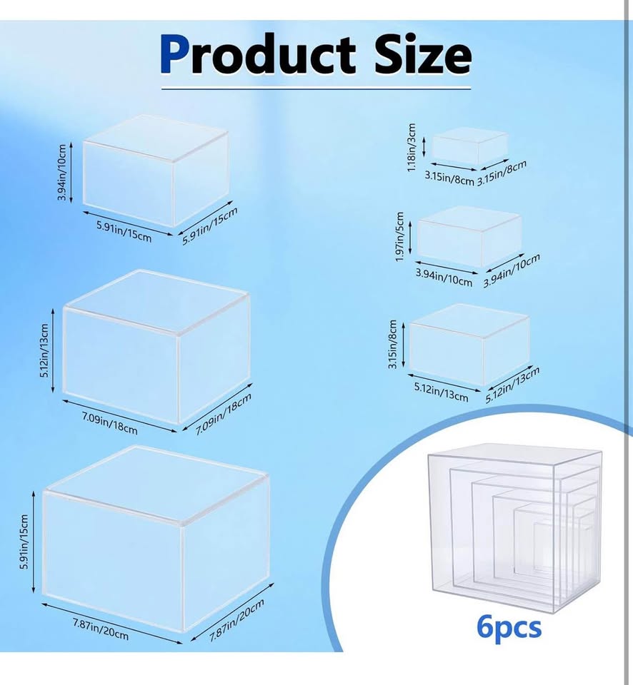 Cube Display Risers for Dessert Statues Collectibles Jewelry, 6PCS Different Sizes Display Boxes 5 S
