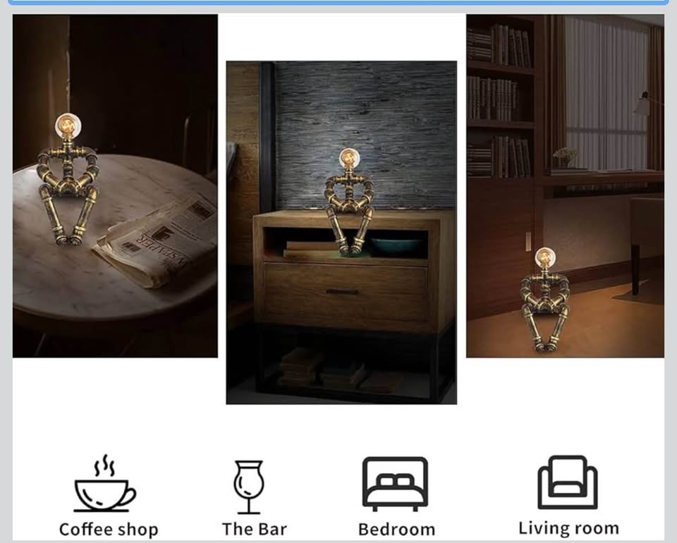 Industrial Pipe Robot Table Lamp Bronze Finish