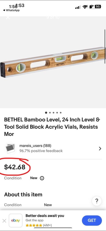 Brand new 24 inch bamboo level