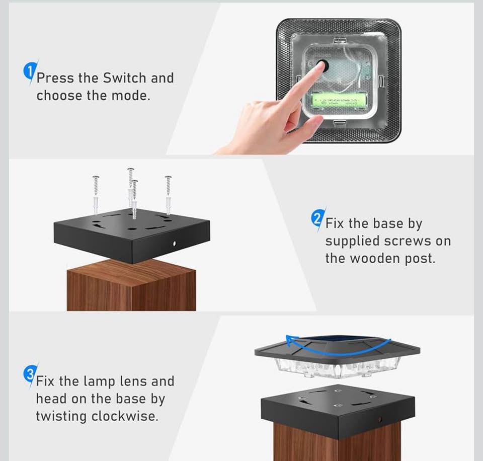 Peasur RGB Color Changing Solar Post Cap Lights Outdoor, 4Pack 4x4 Solar Powered Fence Light Waterp