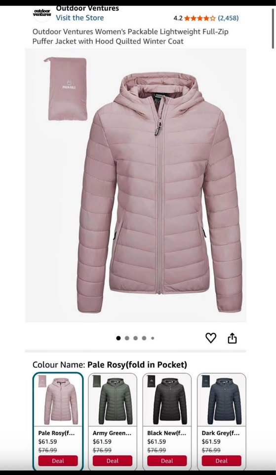 Outdoor Ventures Women's Pale Rosy Packable Puffer Jacket