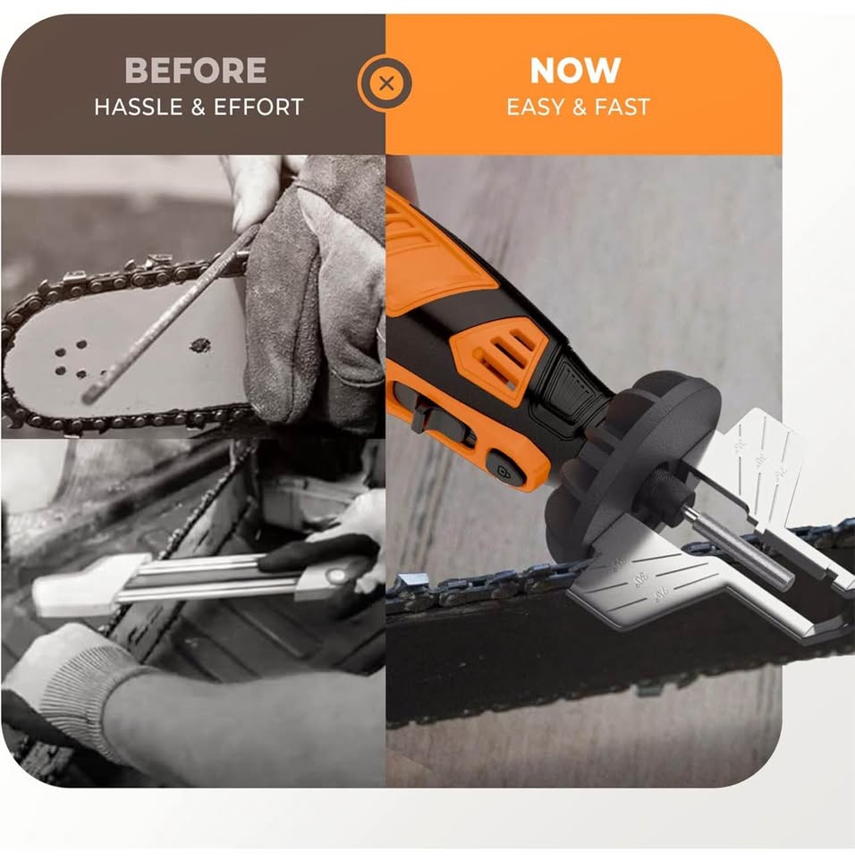 Sharp Pebble Electric Cordless Chainsaw Sharpener Kit - Comes with Chain Saw Sharpener Tool, 4 File