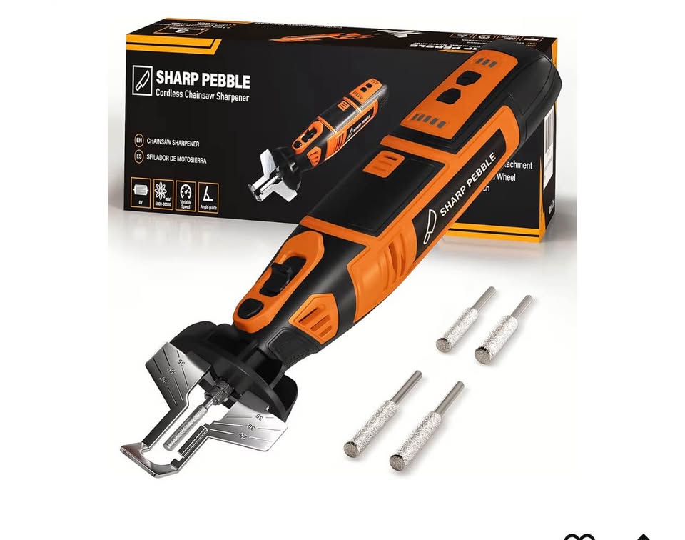 Sharp Pebble Electric Cordless Chainsaw Sharpener Kit - Comes with Chain Saw Sharpener Tool, 4 File