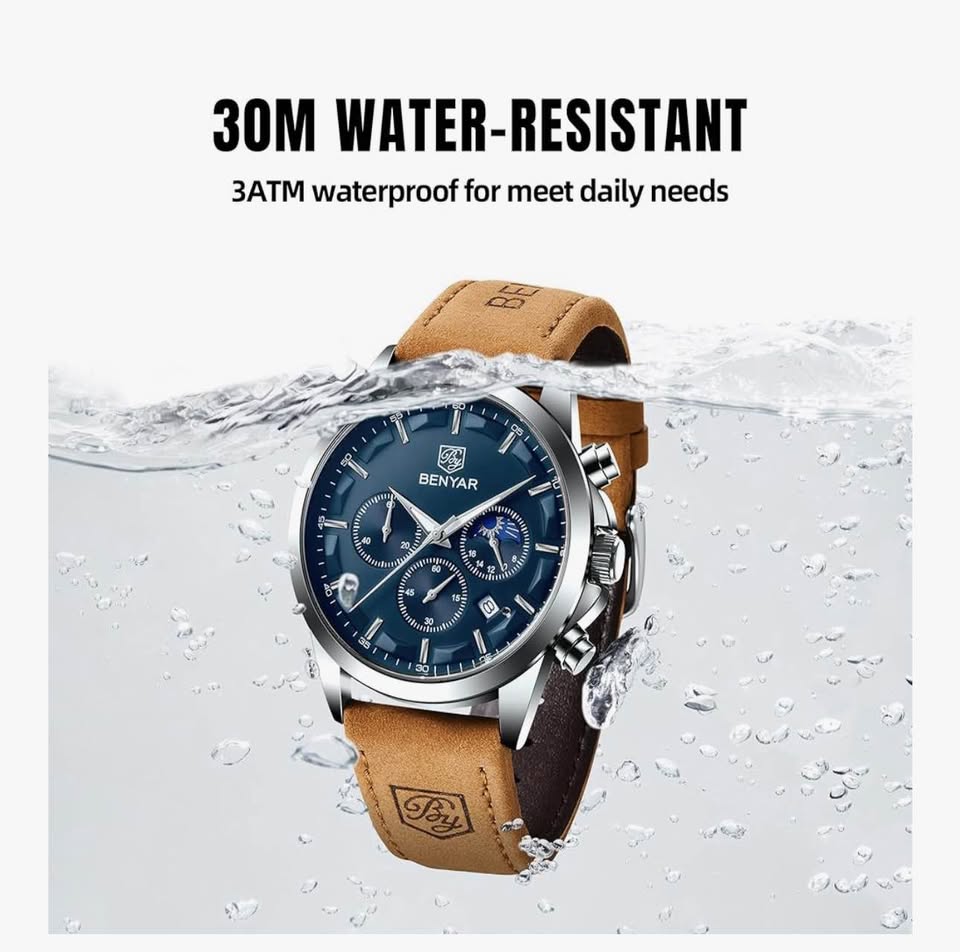 BENYAR Mens Watch Analog Quartz Movement Chronograph Waterproof Luminous Date Men's Wrist Watches St