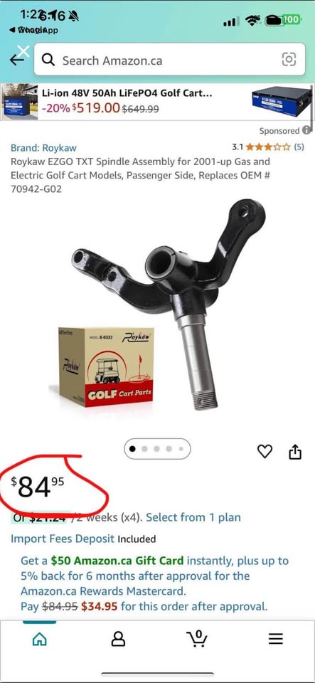 Brand new Roykaw EZGO TXT Spindle Assembly for 2001-up (golf cart part)