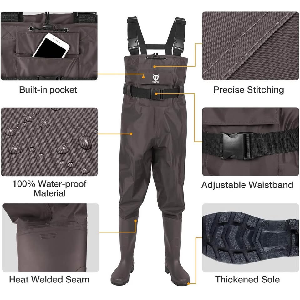 TideWe Bootfoot Chest Waders, Fishing Waders 2-Ply Nylon Waterproof Hunting Waders for Men & Women