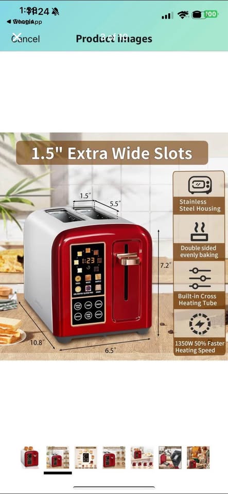 Red 2-Slice Toaster Wide Slots Digital Display