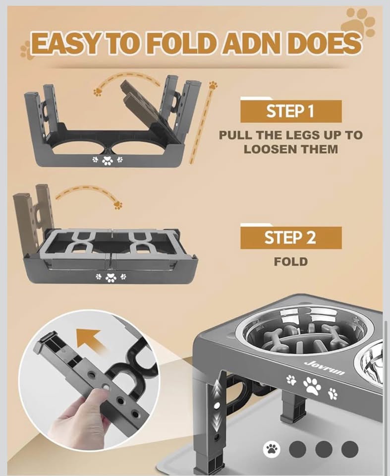 Elevated Dog Bowls with Stand, Raised Dog Bowl Set with 1 Thick Stainless Steel Dog Food Bowls & 1 S