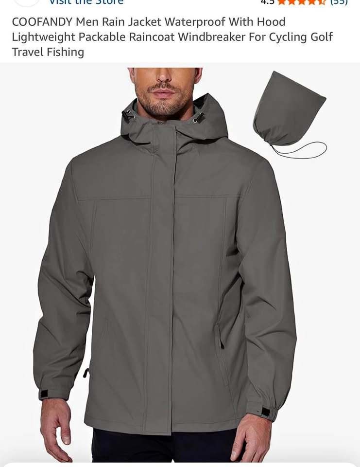 COOFANDY Men Rain Jacket Waterproof With Hood Lightweight Packable Raincoat Windbreaker For Cycling