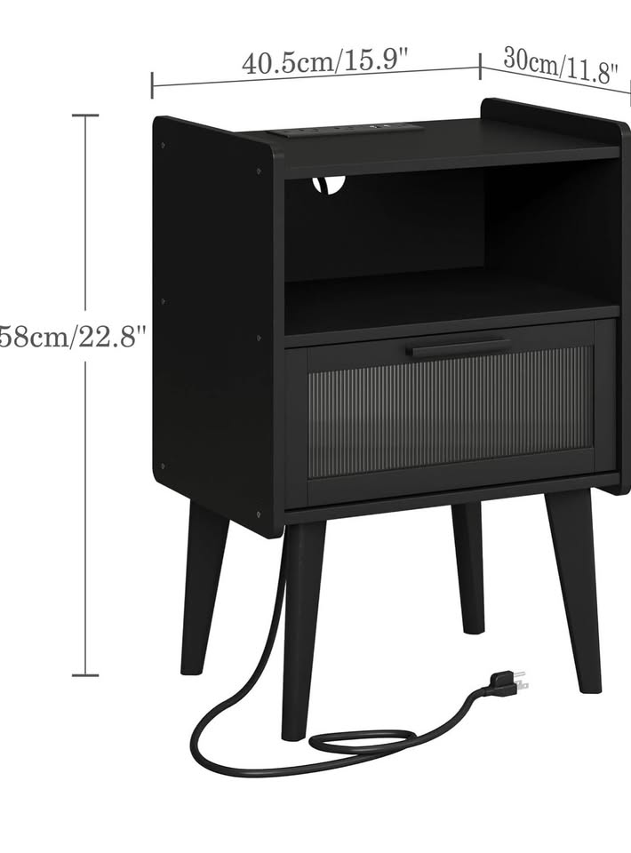 MMEOLUOOK Nightstand w/ Charging Station, Bedside End Table, 2 Tiers Storage