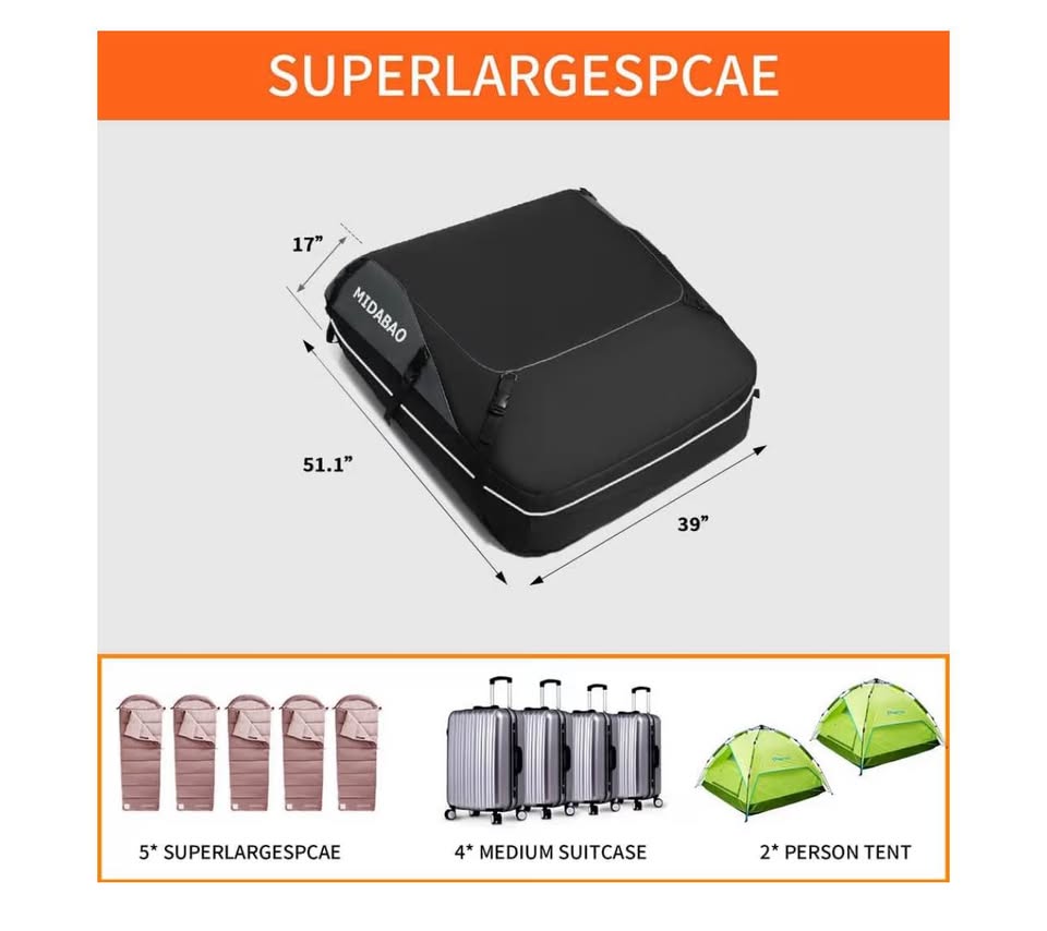 MIDABAO 20 Cubic Waterproof Duty Car Roof Top Carrier-Car Cargo Roof Top Bag, Waterproof & Coated Zi