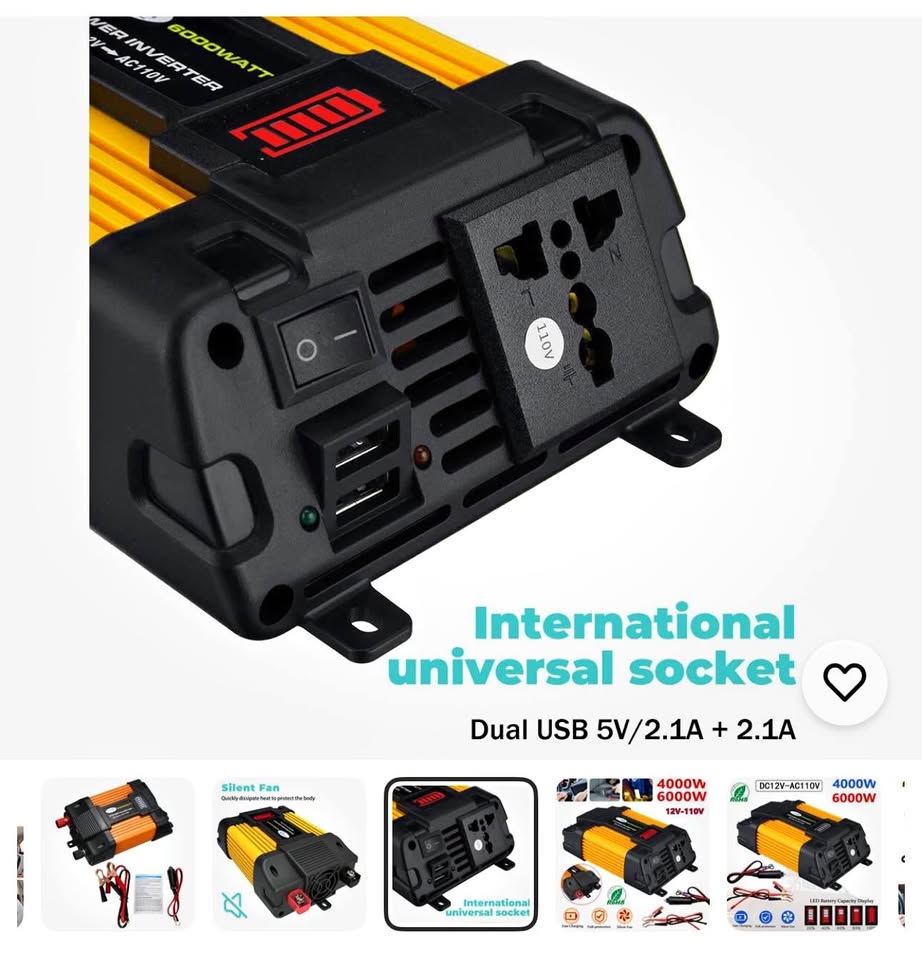 6000W Car Power Inverter 12V DC to 110V AC Power Sine Wave Converter Transformer