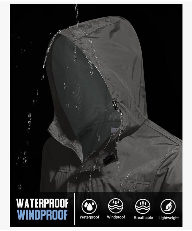 COOFANDY Men Rain Jacket Waterproof With Hood Lightweight Packable Raincoat Windbreaker For Cycling