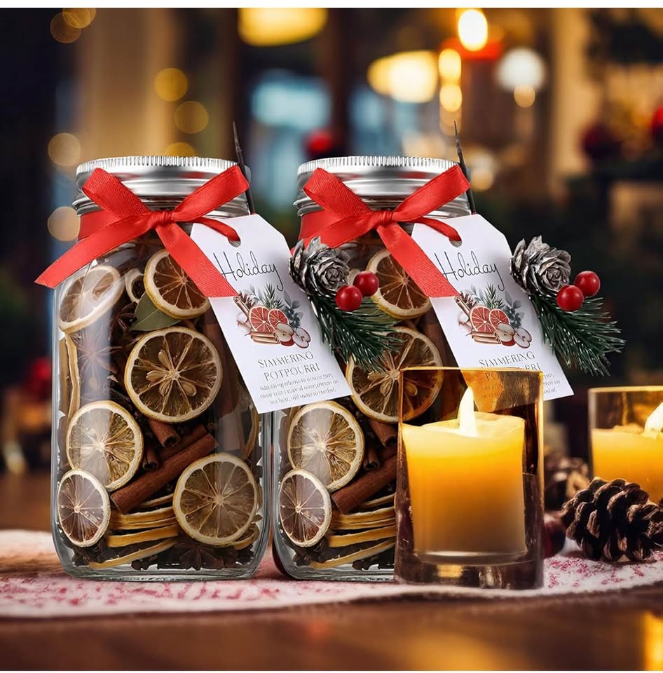 Threehoney 9 Sets Christmas Glass Mason Jars Orange Stovetop Cinnamon Potpourri Storage Include Maso