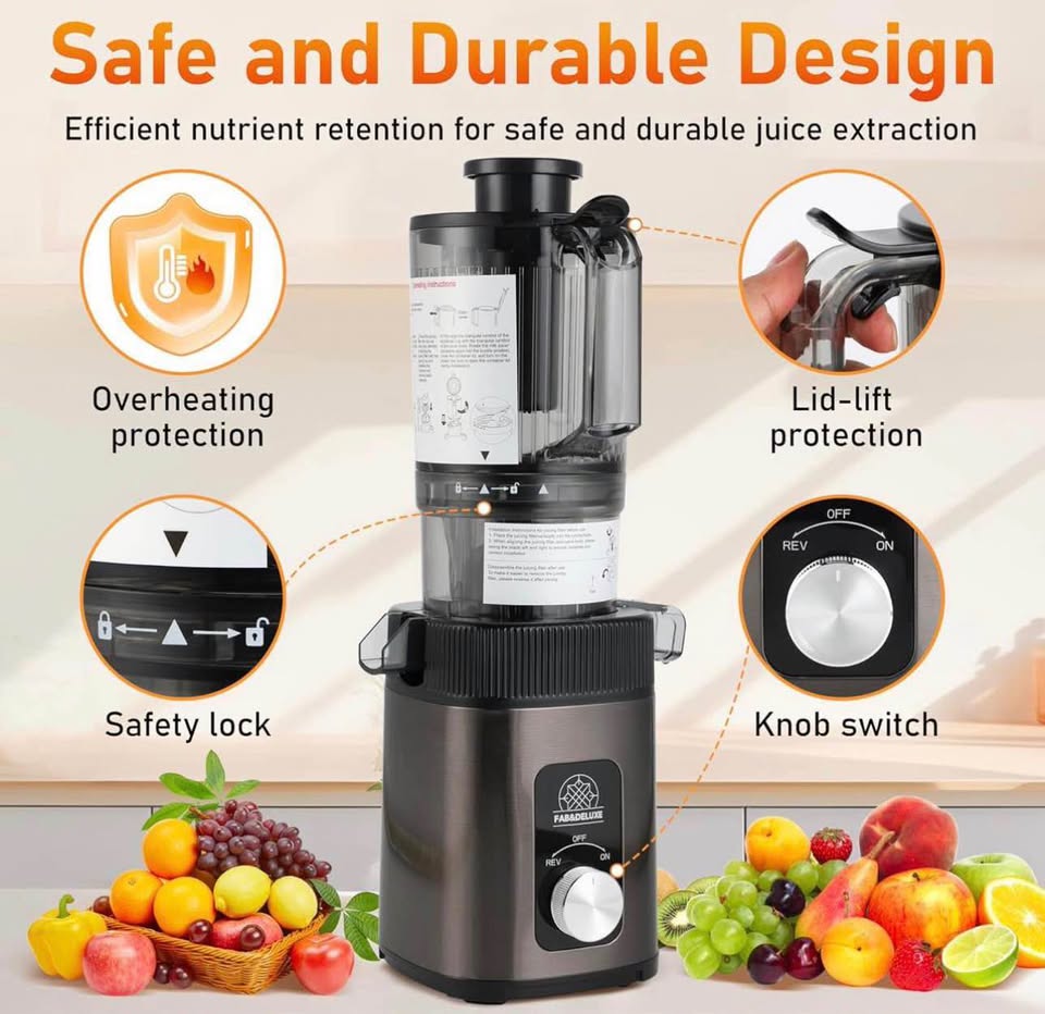 FAB&DELUXE Cold Press Juicer - Juicer Machines with 4.3" Wide Feed Chute, 34oz Slow Masticating Juicer for Frui
