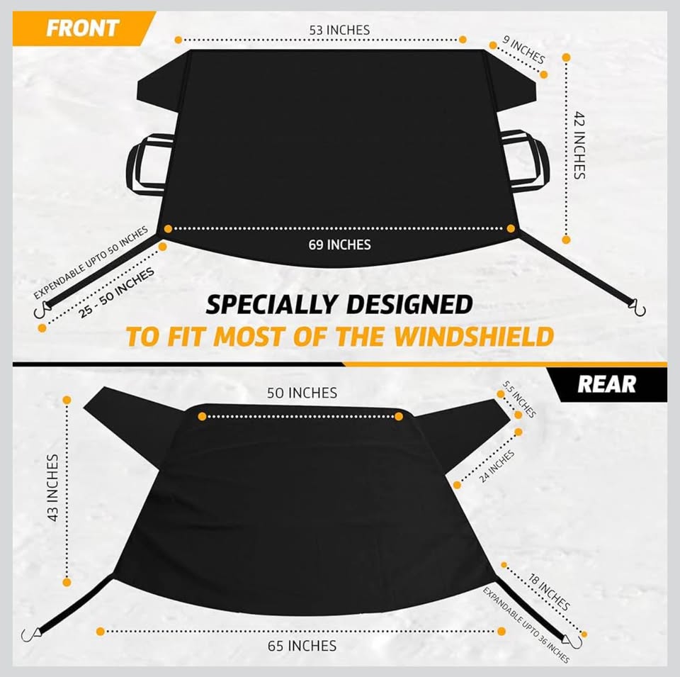 EcoNour Car Windshield Snow Cover Front | Upgraded 600D Oxford Fabric | Water, Heat