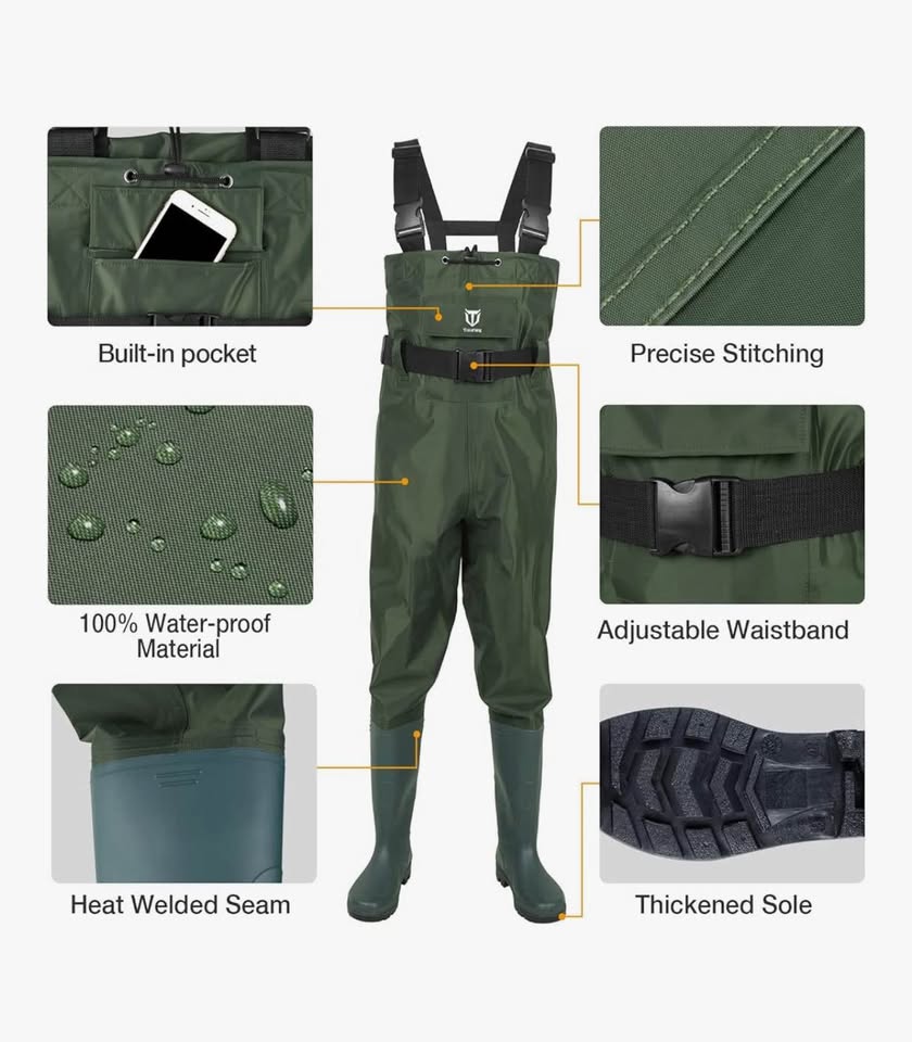Bootfoot Chest Waders, Fishing Waders 2-Ply Nylon Waterproof Hunting Waders with Boot Hanger men/wom