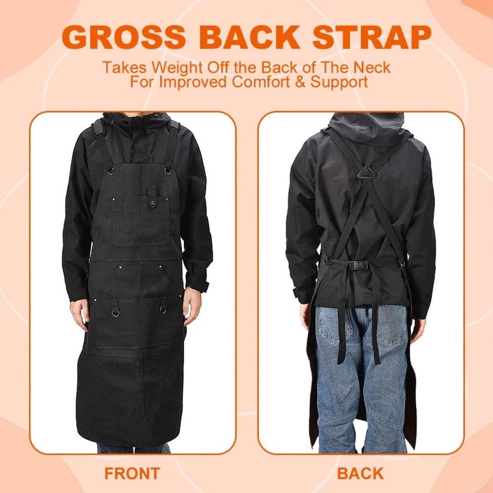 Heavy Duty Waxed Canvas Work Apron for men Rugged & Water-Resistant Black
