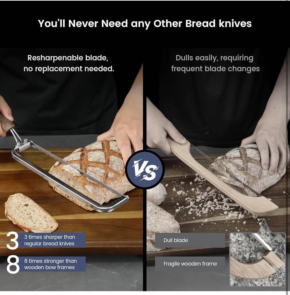 Left-Handed Bread Knife for Homemade Bread, World's 1st Real Bow-Design Sourdough Bread Slicer