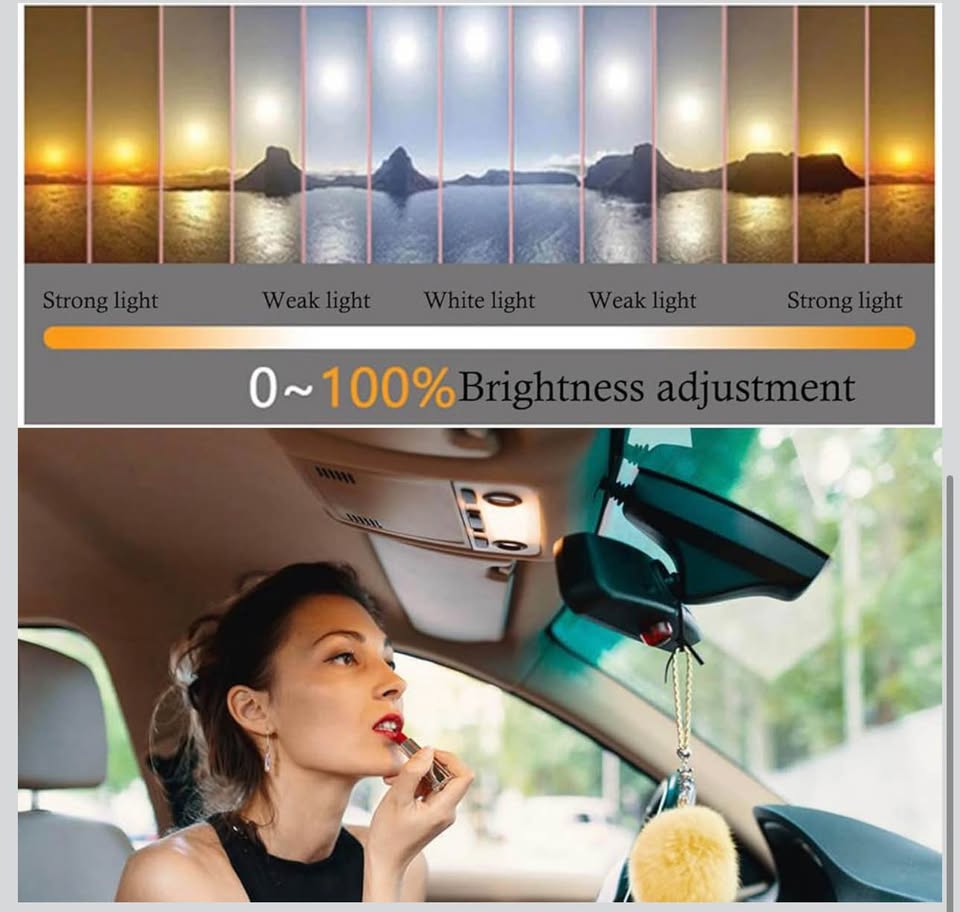 Car Mirror Visor Vanity with Rechargeable LED Light,Car Visor Vanity Mirror,Makeup Mirror with 3 Lig