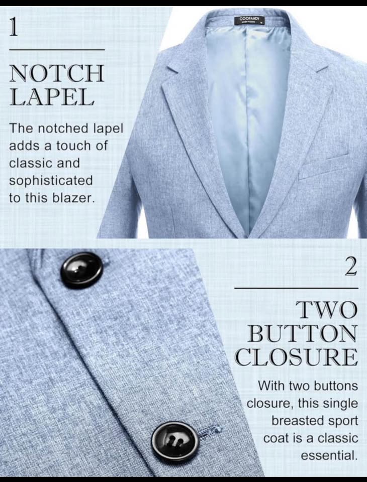 COOFANDY Light Blue Plaid Blazer