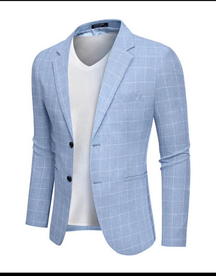 COOFANDY Light Blue Plaid Blazer