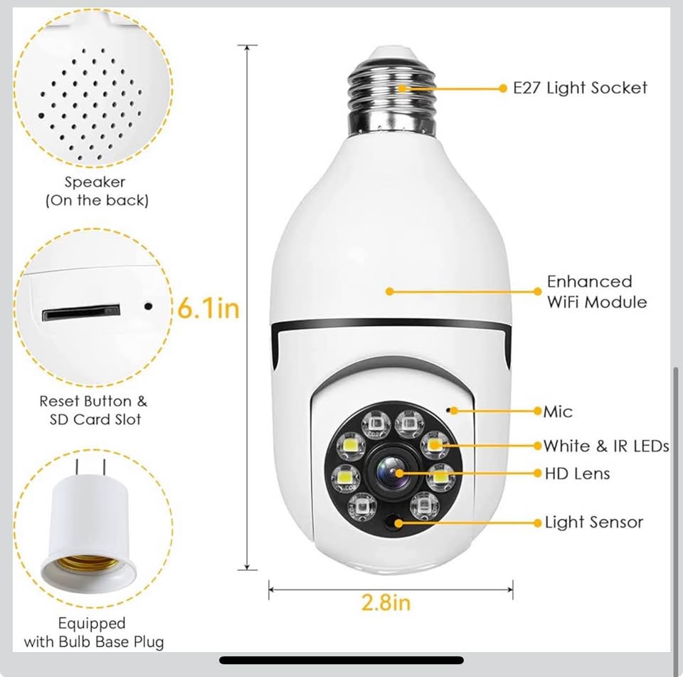 Camcamp Light Bulb Security Camera, HD 1080P Wireless WiFi Outdoor Security Cameraswith Smart Motion